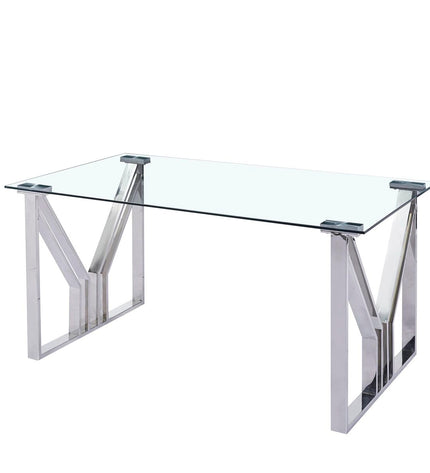DKD Home Decor crystal silver-colored dining table with transparent glass top, metal legs, measuring 180 x 90 x 75 cm, modern design
