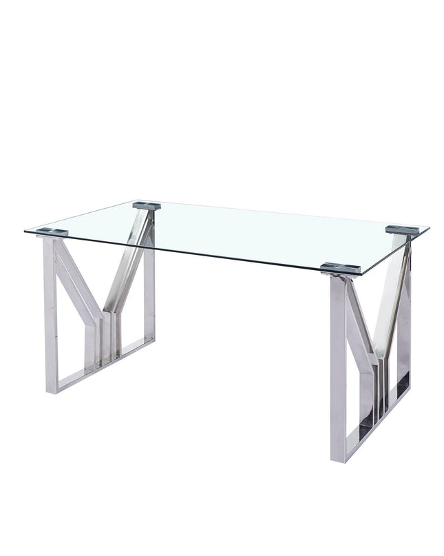 DKD Home Decor crystal silver-colored dining table with transparent glass top, metal legs, measuring 180 x 90 x 75 cm, modern design