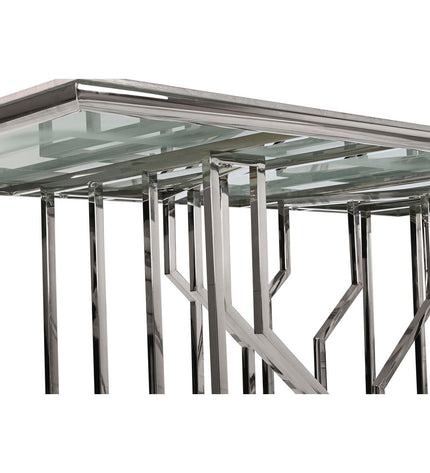 DKD Home Decor silver crystal glass dining table with steel frame, 180x90x75 cm, white color in a modern home setting
