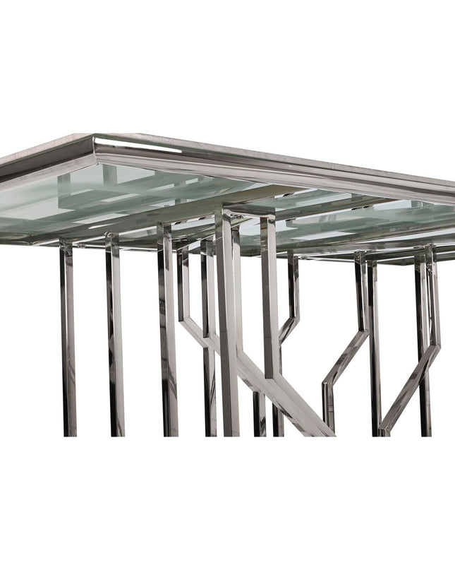 DKD Home Decor silver crystal glass dining table with steel frame, 180x90x75 cm, white color in a modern home setting
