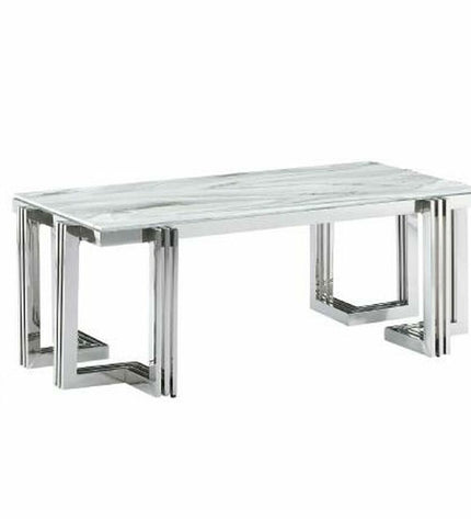DKD Home Decor crystal silver-colored dining table with steel frame, 180x90x76 cm, white finish, modern kitchen furniture.