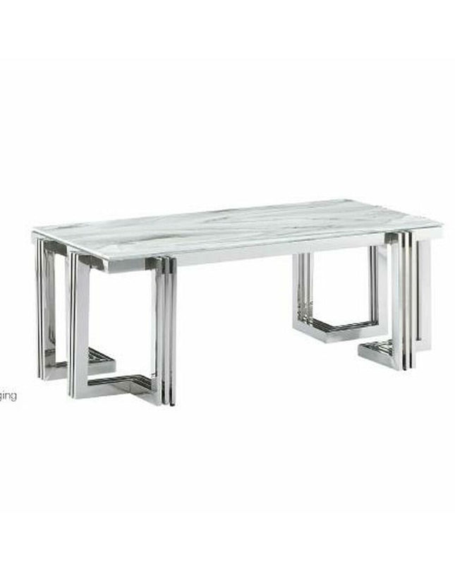 DKD Home Decor crystal silver-colored dining table with steel frame, 180x90x76 cm, white finish, modern kitchen furniture.