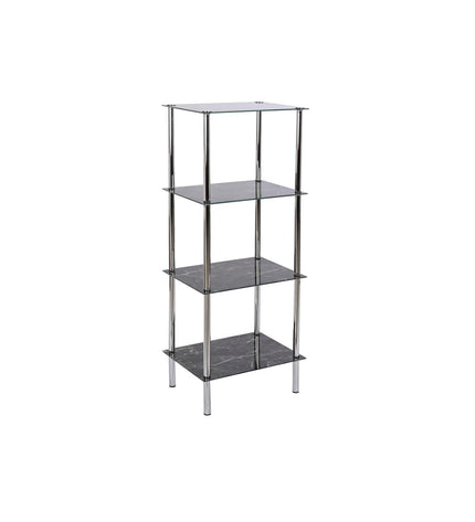 Silver-tone DKD Home Decor bathroom cabinet with glass doors, 40x30x105 cm, made of steel and crystal accents.
