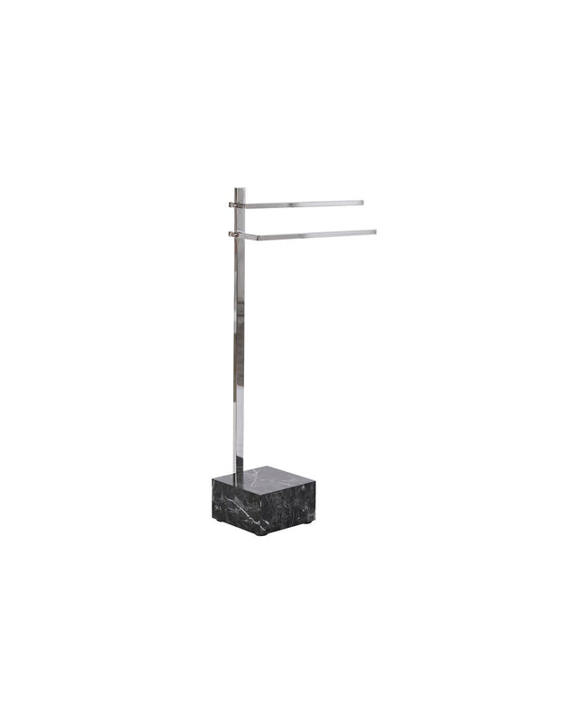 DKD Home Decor silver standing towel rack in black steel with wooden MDF accents, measuring 45x21x80 cm for bathroom use.