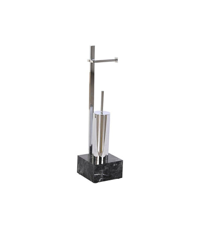DKD Home Decor toilet paper holder with brush stand in black steel and wood, measuring 18x119x70 cm, suitable for bathroom decor.