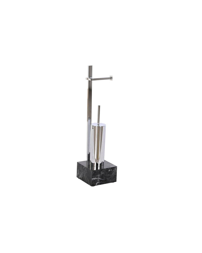 DKD Home Decor toilet paper holder with brush stand in black steel and wood, measuring 18x119x70 cm, suitable for bathroom decor.