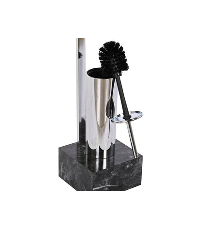 Zilverkleurige staal en houten toiletpapierhouder met borstelstandaard, DKD Home Decor, badkamer accessoire, 18x119x70 cm
