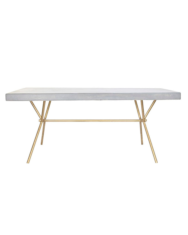 DKD Home Decor gray and gold rectangular dining table with white top, made of mangohout, measuring 180x90x76 cm.