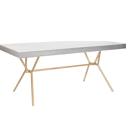 DKD Home Decor gray and gold dining table with mangohout wood surface, rectangular 180x90x76 cm, suitable for home and kitchen use.