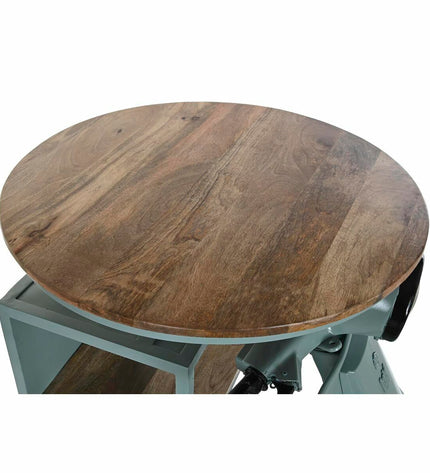DKD Home Decor metal and mango wood dining table with blue, brown, and green accents, measuring 116x72x110 cm.