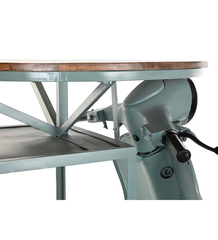 DKD Home Decor iron and mango wood dining table in blue, brown, and green, measuring 116x72x110 cm, suitable for home and kitchen.