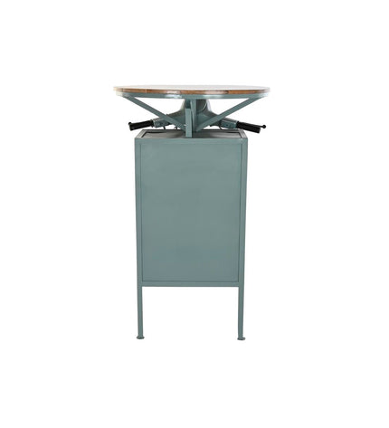 DKD Home Decor iron and mango wood dining table in blue, brown, and green with dimensions 116 x 72 x 110 cm, suitable for home and kitchen.