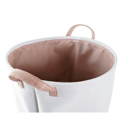 Two DKD Home Decor gray and pink polyester laundry baskets, 39x39x41 cm, for home storage and organization.