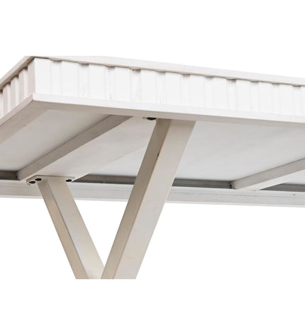 DKD Home Decor dining table with white metal frame and mango wood top, measuring 180x90x76 cm, suitable for home and kitchen settings.