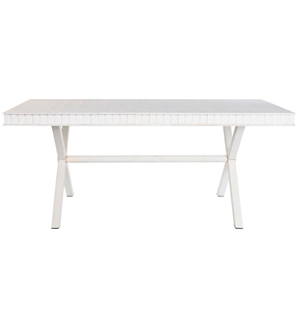 DKD Home Decor white metal and mango wood dining table, 180 x 90 x 76 cm, modern furniture for home and kitchen.