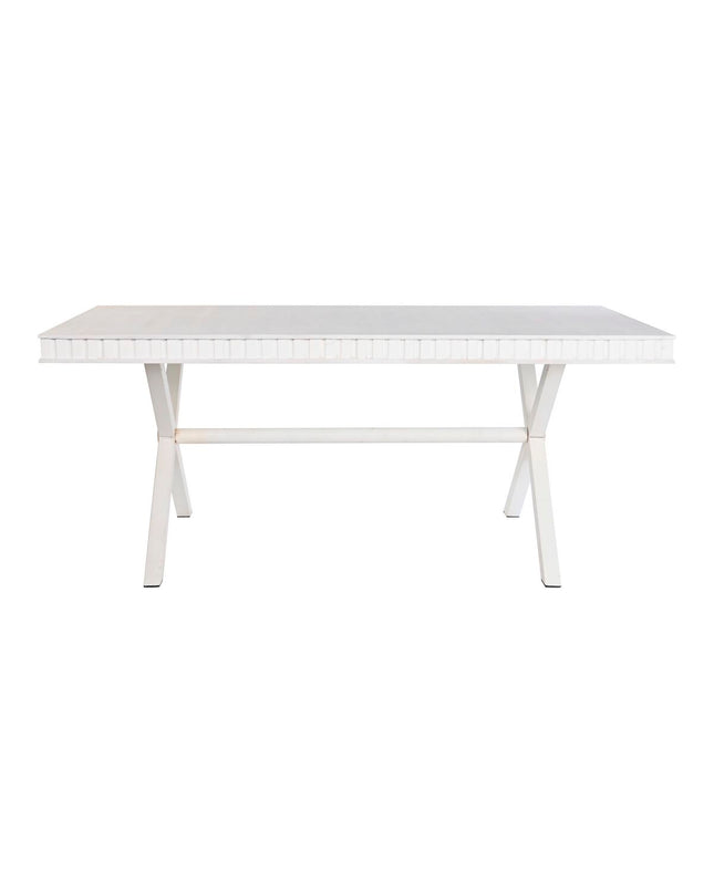 DKD Home Decor white metal and mango wood dining table, 180 x 90 x 76 cm, modern furniture for home and kitchen.