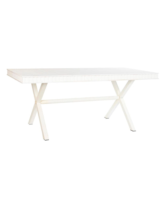 DKD Home Decor white dining table with metal frame and mango wood top, measuring 180 x 90 x 76 cm, for home and kitchen use.