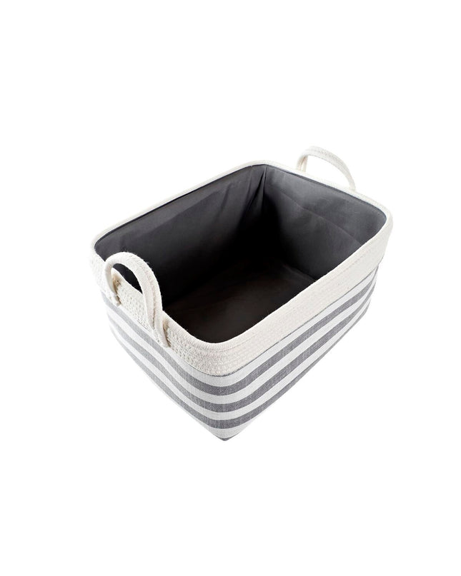 Gray DKD Home Decor basket spelset for bathroom storage, measuring 40x30x23 cm, with striped design and woven texture.