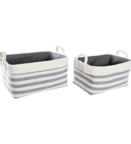 Gray DKD Home Decor basket spelset with striped design, measuring 40x30x23 cm, ideal for bathroom or home storage.