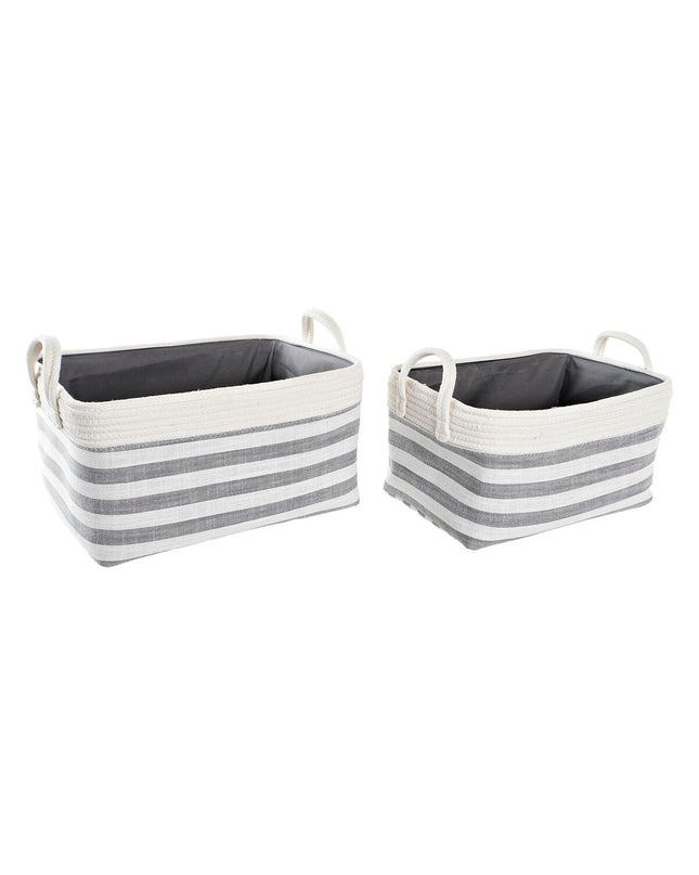 Gray DKD Home Decor basket spelset with striped design, measuring 40x30x23 cm, ideal for bathroom or home storage.