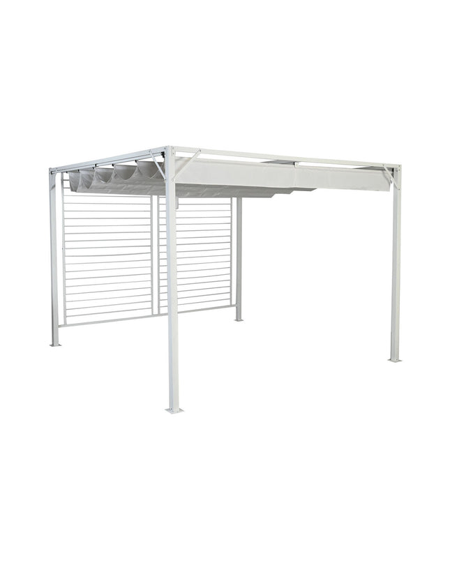 Outdoor garden pergola by DKD Home Decor, white steel frame measuring 296x296x225 cm, ideal for outdoor decoration and shade.