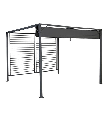 Gray DKD Home Decor pergola for outdoor garden, 300x300x230 cm, sturdy steel frame with open roof design for outdoor decor.