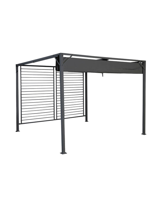 Gray DKD Home Decor pergola for outdoor garden, 300x300x230 cm, sturdy steel frame with open roof design for outdoor decor.