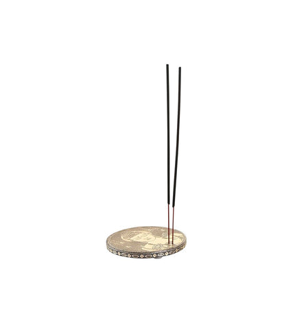 Aluminium Buddha essential oil burner by DKD Home Decor, 10 cm diameter, featuring Arabic design and wooden accents.