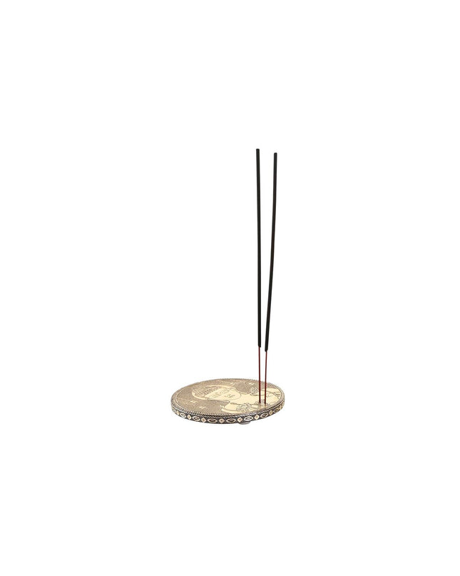 Aluminium Buddha essential oil burner by DKD Home Decor, 10 cm diameter, featuring Arabic design and wooden accents.