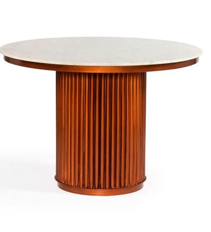 DKD Home Decor dining table with metal frame and marble top, measuring 110x110x76 cm, in a modern kitchen setting