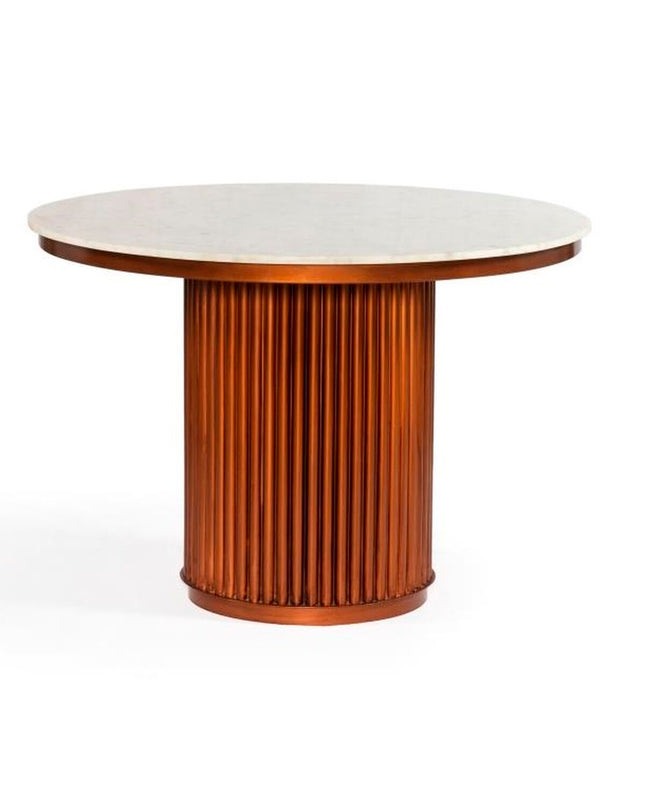 DKD Home Decor dining table with metal frame and marble top, measuring 110x110x76 cm, in a modern kitchen setting
