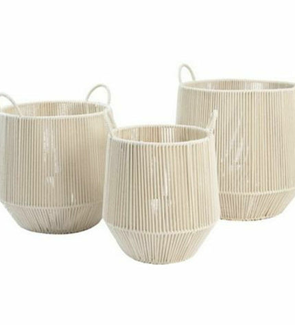Set of three beige metal baskets from DKD Home Decor, ideal for home organization and storage.