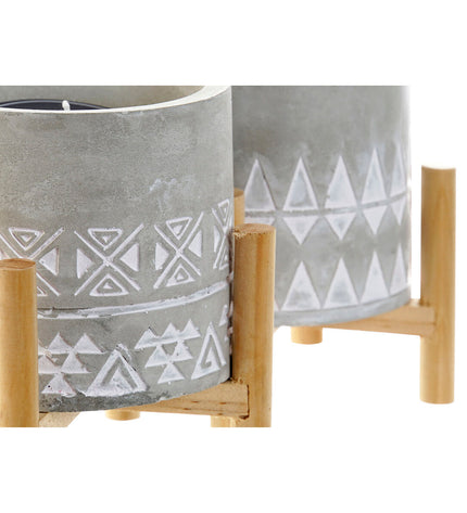 Set of two DKD Home Decor outdoor garden candle holders in gray wood and brown cement, 10x10x12 cm, suitable for outdoor decor.