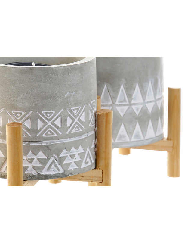 Set of two DKD Home Decor outdoor garden candle holders in gray wood and brown cement, 10x10x12 cm, suitable for outdoor decor.