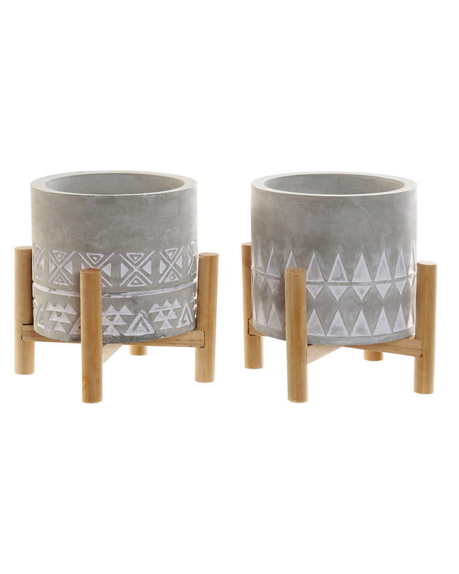 Pair of DKD Home Decor outdoor garden lanterns with gray wood, brown cement, and aluminum finish, measuring 10x10x12 cm.
