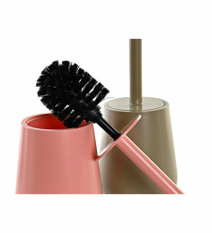 Pair of DKD Home Decor toilet brushes with green and pink polyresin handles, 12x12x34.5 cm, suitable for bathroom use.