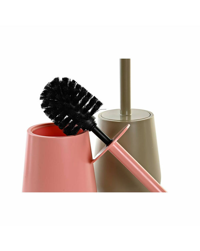 Pair of DKD Home Decor toilet brushes with green and pink polyresin handles, 12x12x34.5 cm, suitable for bathroom use.