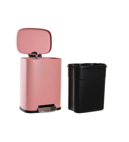 DKD Home Decor orange metal and polypropylene pedal bin, 5L capacity, simple design for home storage and organization.