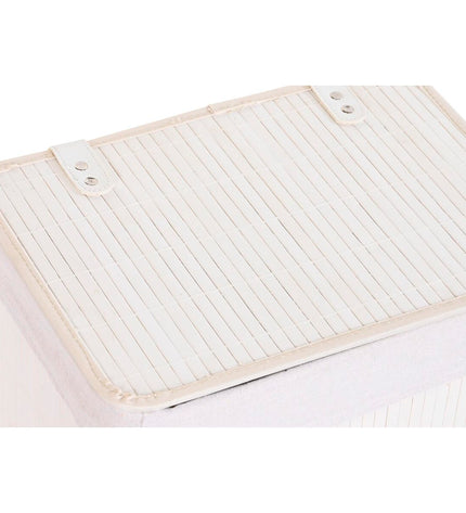 DKD Home Decor white bamboo storage set with five containers, 40x30x46 cm, for home organization and kitchen use.