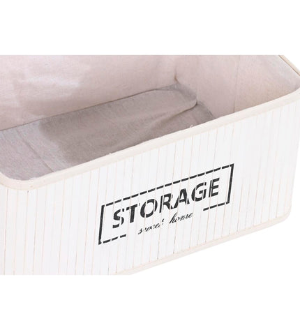 DKD Home Decor white bamboo storage set with five containers, 40x30x46 cm, designed for home organization and kitchen use.