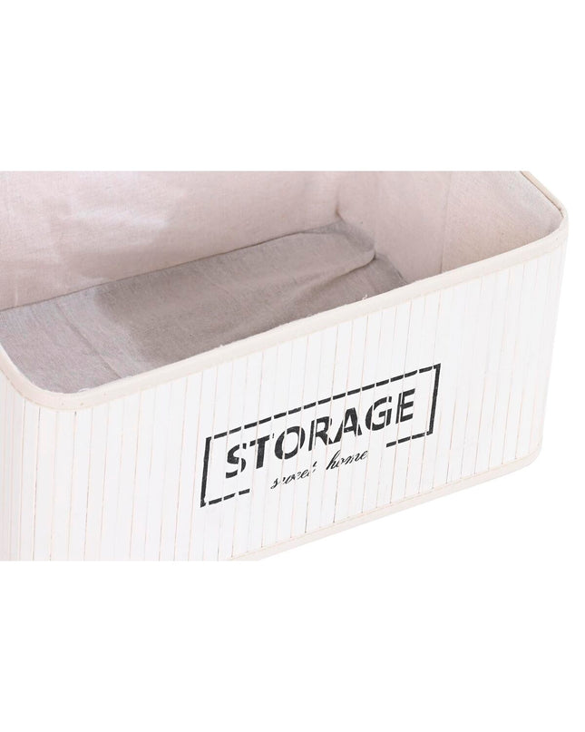 DKD Home Decor white bamboo storage set with five containers, 40x30x46 cm, designed for home organization and kitchen use.