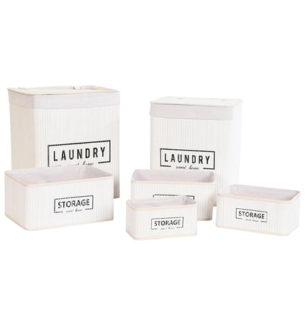DKD Home Decor white bamboo storage set with five containers, 40x30x46 cm, designed for home organization and kitchen use.