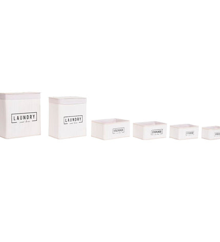 DKD Home Decor bamboo storage set with five pieces, white color, 40x30x46 cm, suitable for home organization and kitchen use.
