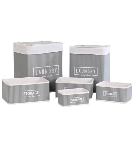 Dark gray bamboo storage box set by DKD Home Decor, 40x30x46 cm, including five organized storage containers for home and kitchen use.
