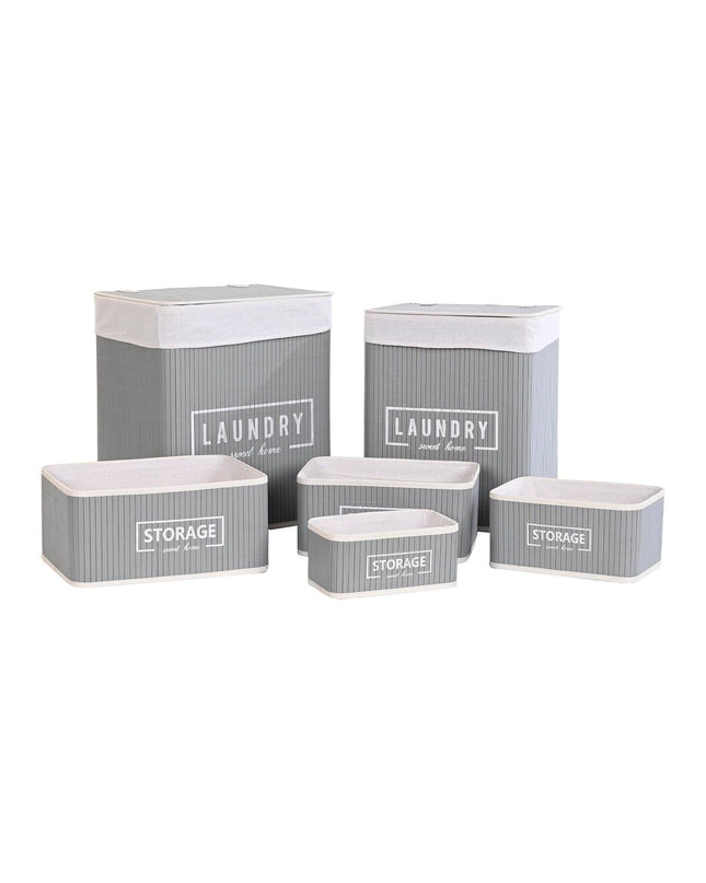 Dark gray bamboo storage box set by DKD Home Decor, 40x30x46 cm, including five organized storage containers for home and kitchen use.