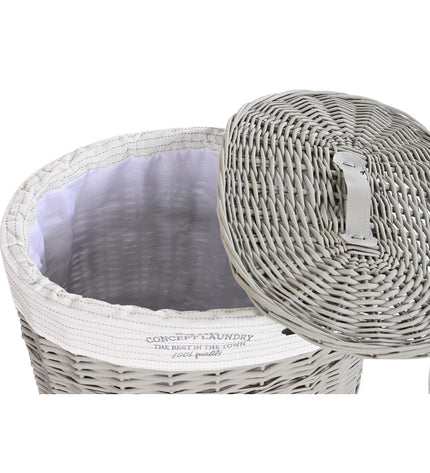 DKD Home Decor woven storage baskets set in white and gray, 51x37x56 cm and 52x38x57 cm, 5-piece home organization collection.