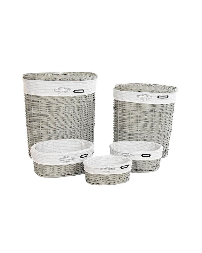 DKD Home Decor mandenset with woven design in white and gray, includes five storage baskets in sizes 51x37x56cm and 52x38x57cm