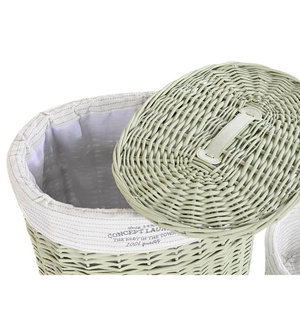 DKD Home Decor green woven storage basket set with five parts, measuring 51x37x56 cm, ideal for home organization and kitchen use