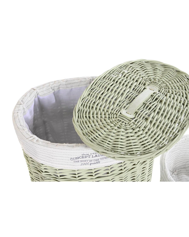 DKD Home Decor green woven storage basket set with five parts, measuring 51x37x56 cm, ideal for home organization and kitchen use