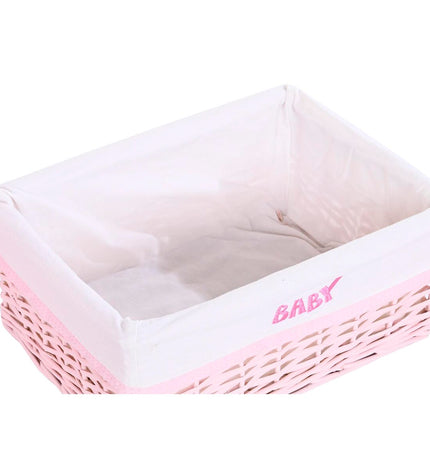 DKD Home Decor pink woven laundry basket for children, 44x34x56 cm, with five parts for household storage and organization.